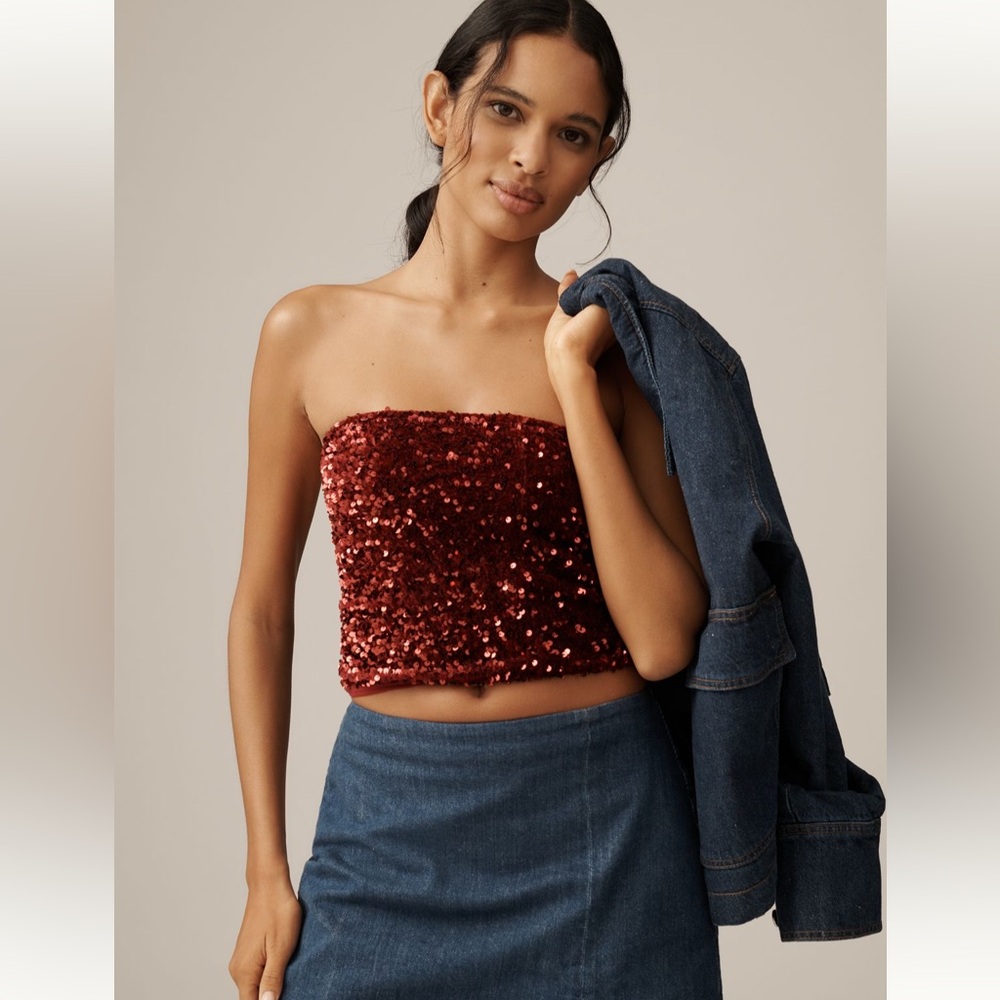 Anthropologie Red Sequin Strapless Tube Top Size L NWT Summer Party - Picture 11 of 11